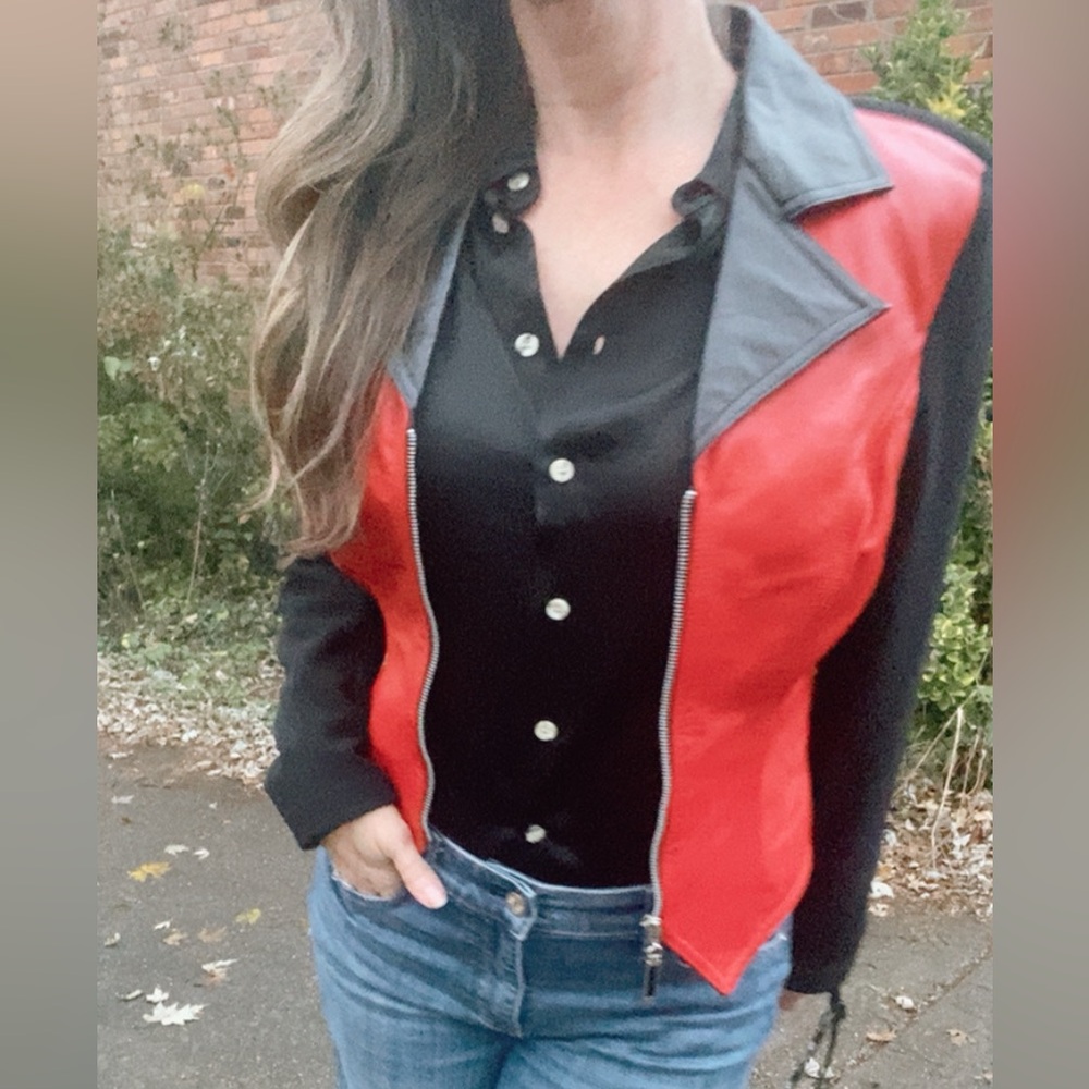 Vintage Cache Red and Black Leather Jacket